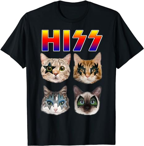 Hiss Funny Cats Kittens Rocks Short Sleeve T-shirt Gift Tee Pun